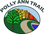 polly ann trail logo with a rgb scale of trees from back to front with a bike path and water